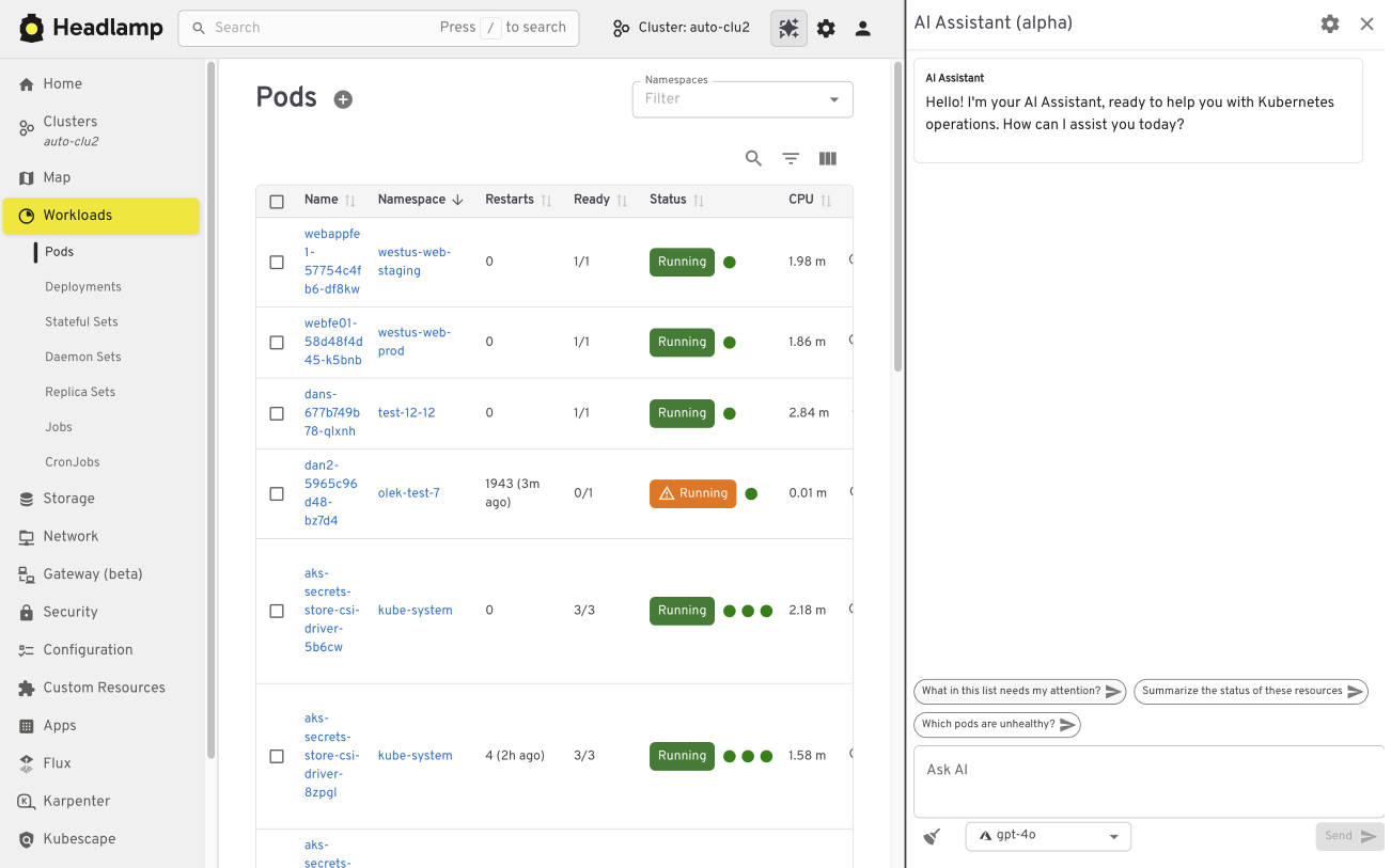 Using the AI assistant in Headlamp to understand and troubleshoot Kubernetes resources